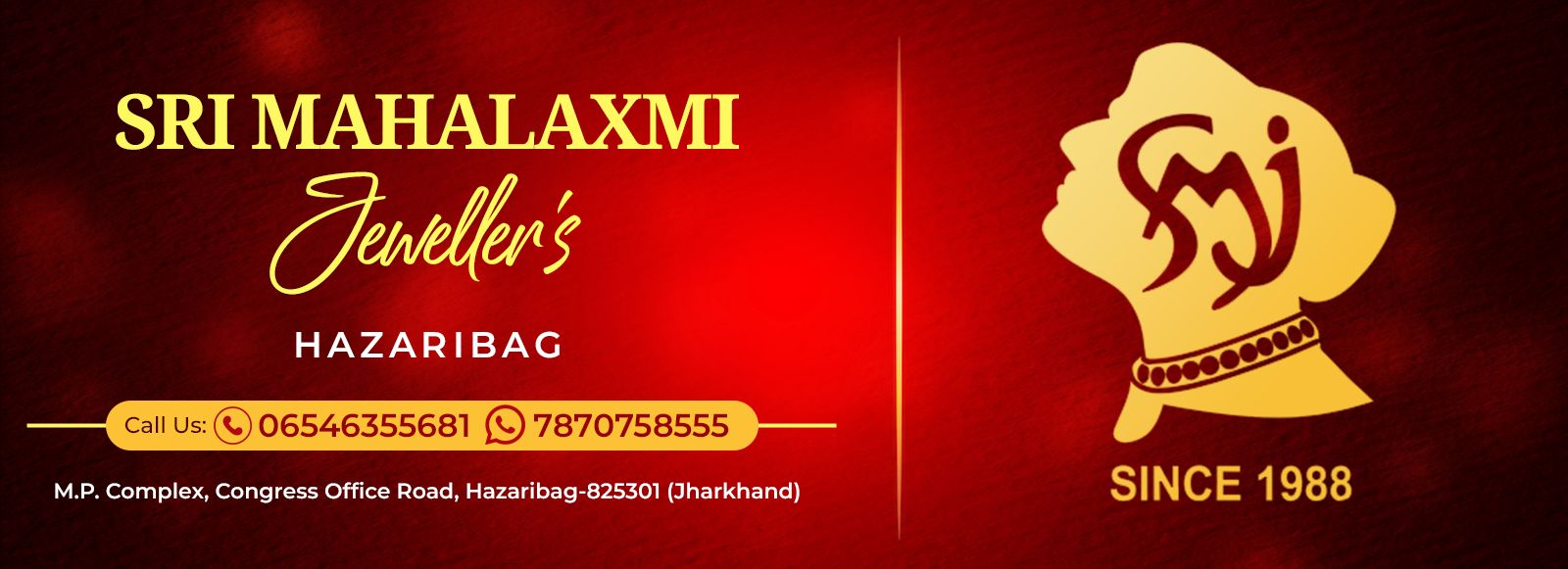 Sri Mahalaxmi Jewellers red and gold business banner